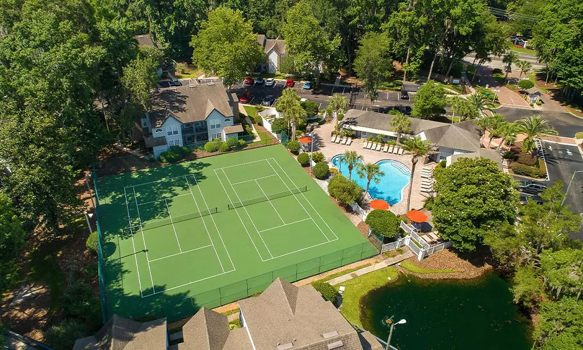 aerial shot of tennis courts