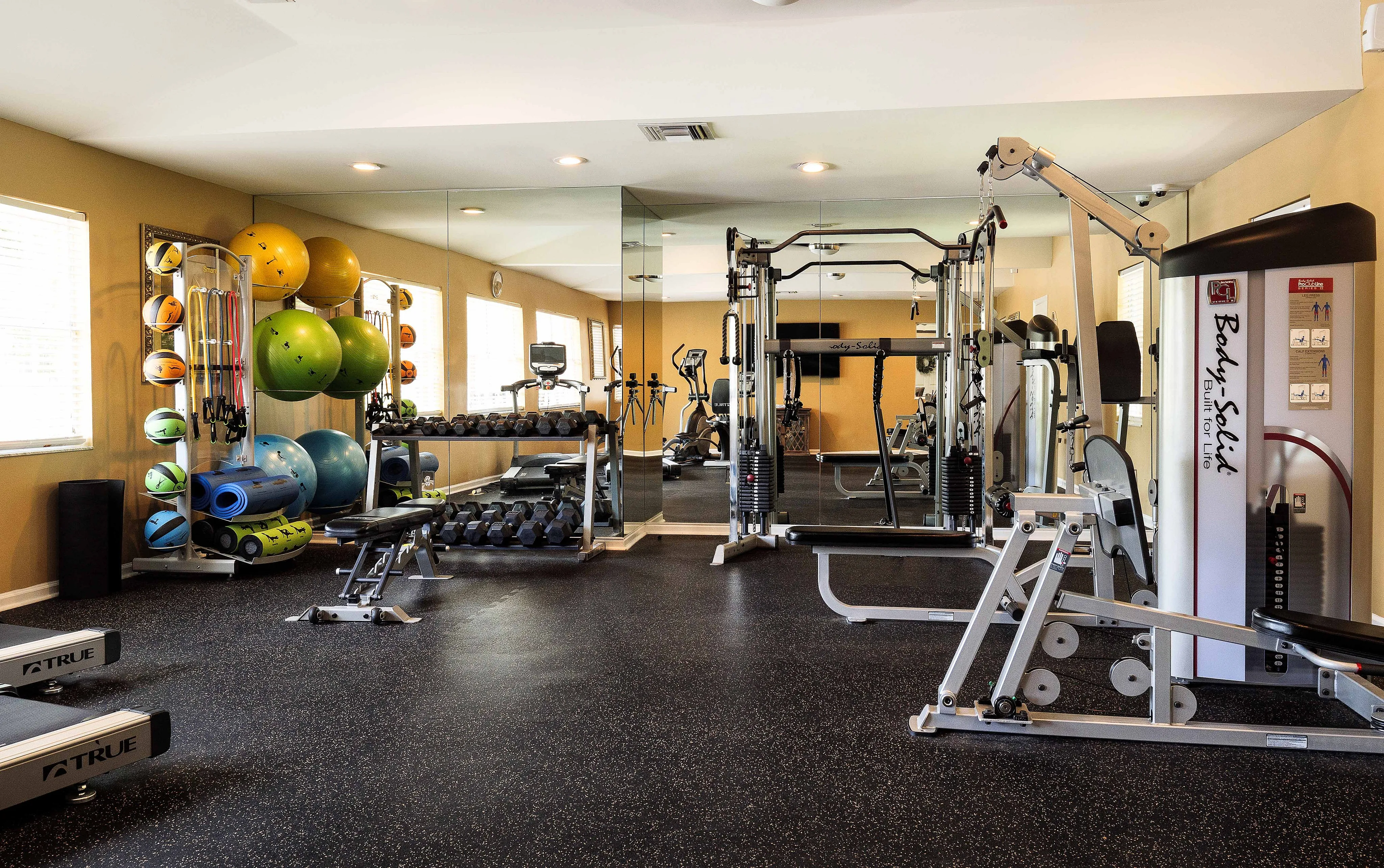 Fitness center with free weights, machines and cardio equipment
