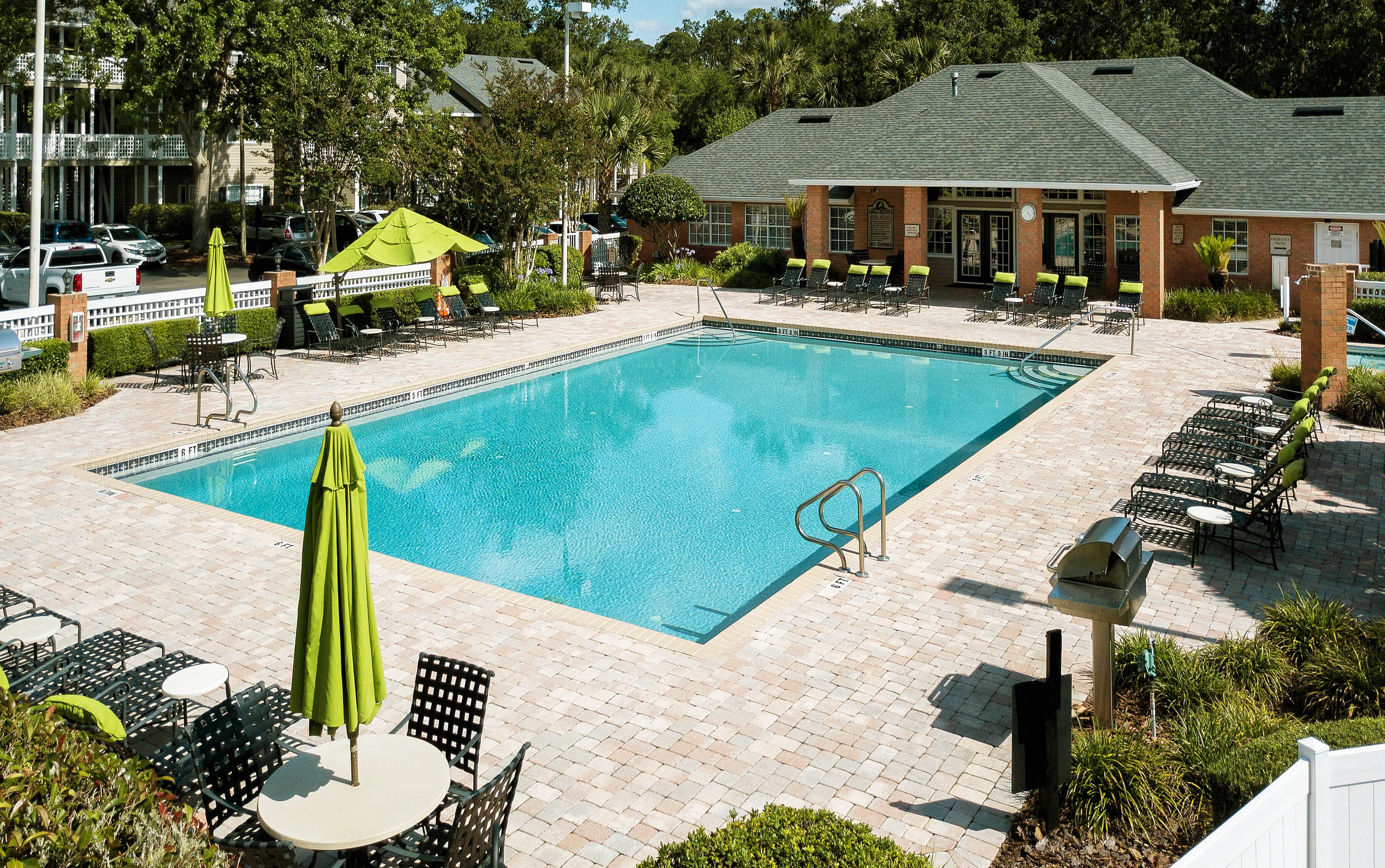 Drone photo of the pool and hot tub area