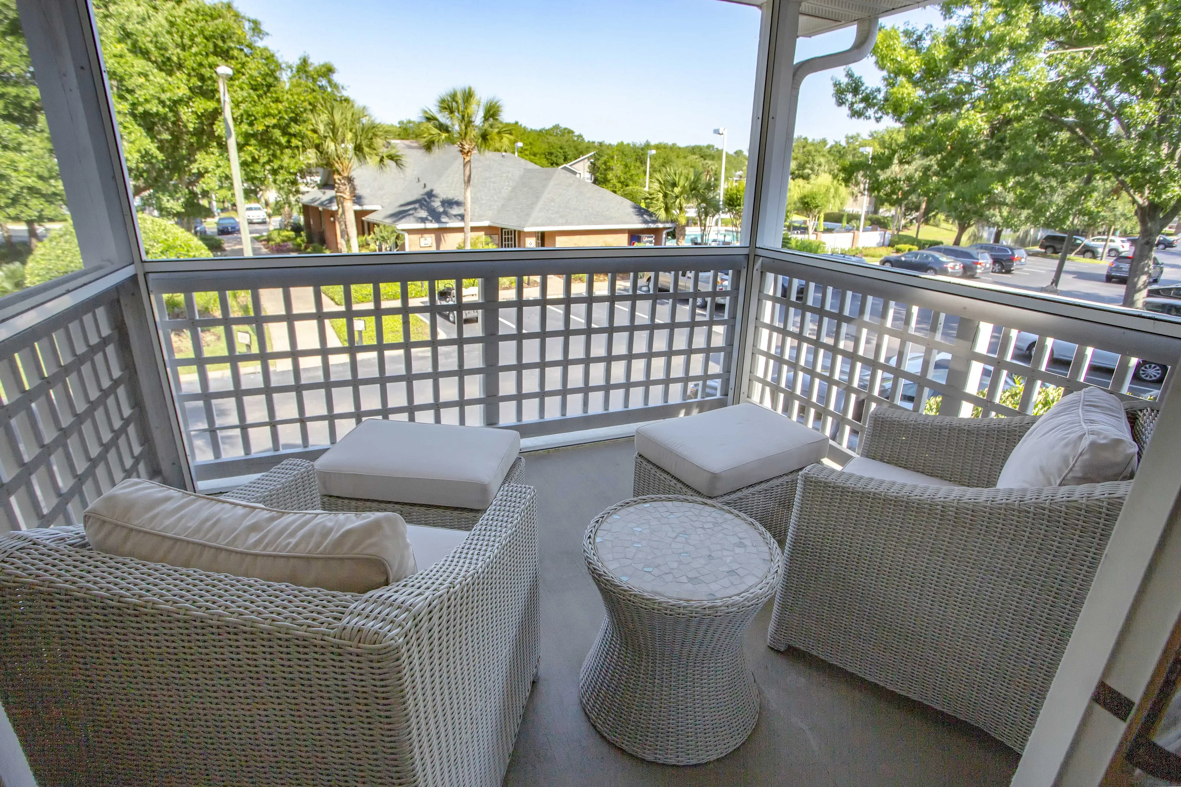Balcony with chairs and table