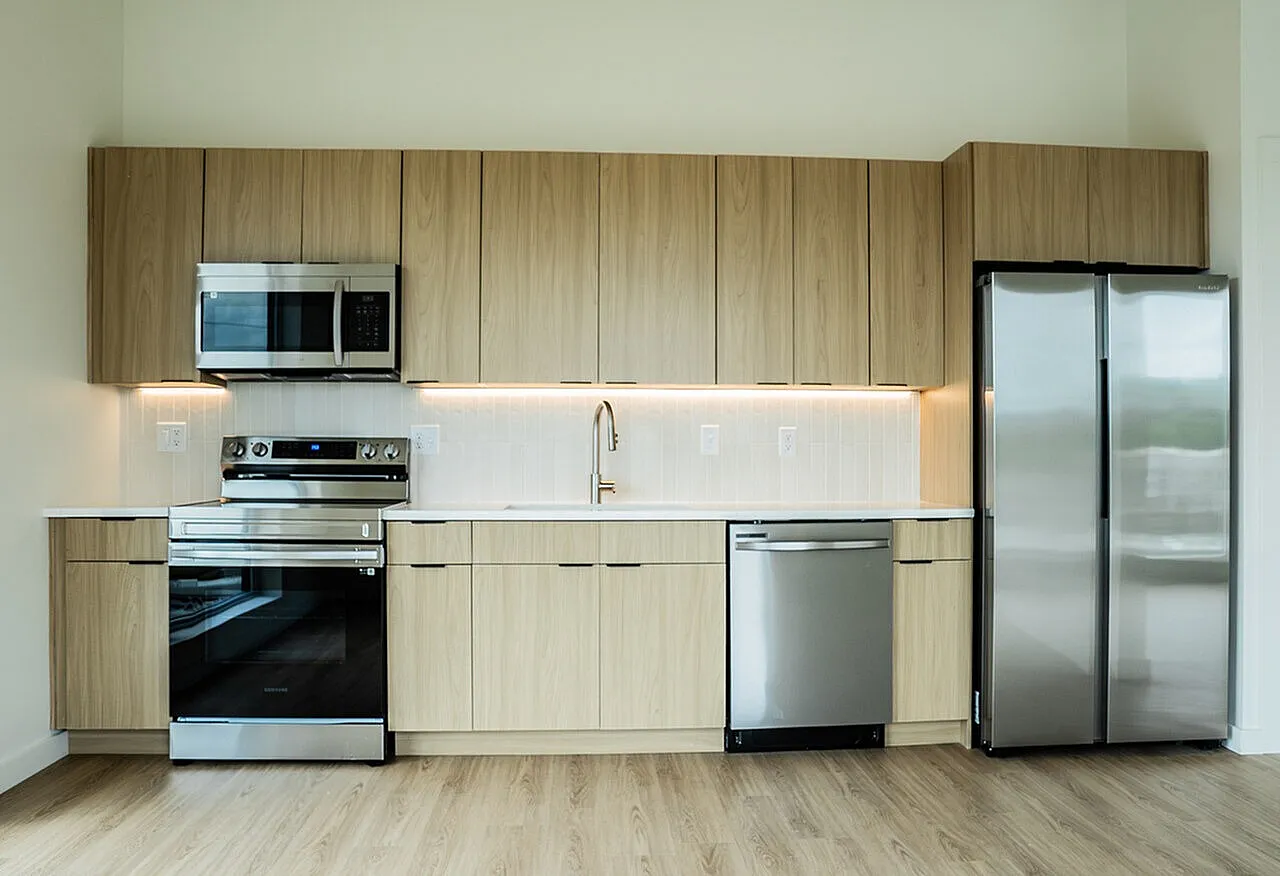 Kitchen with stainless steel appliances