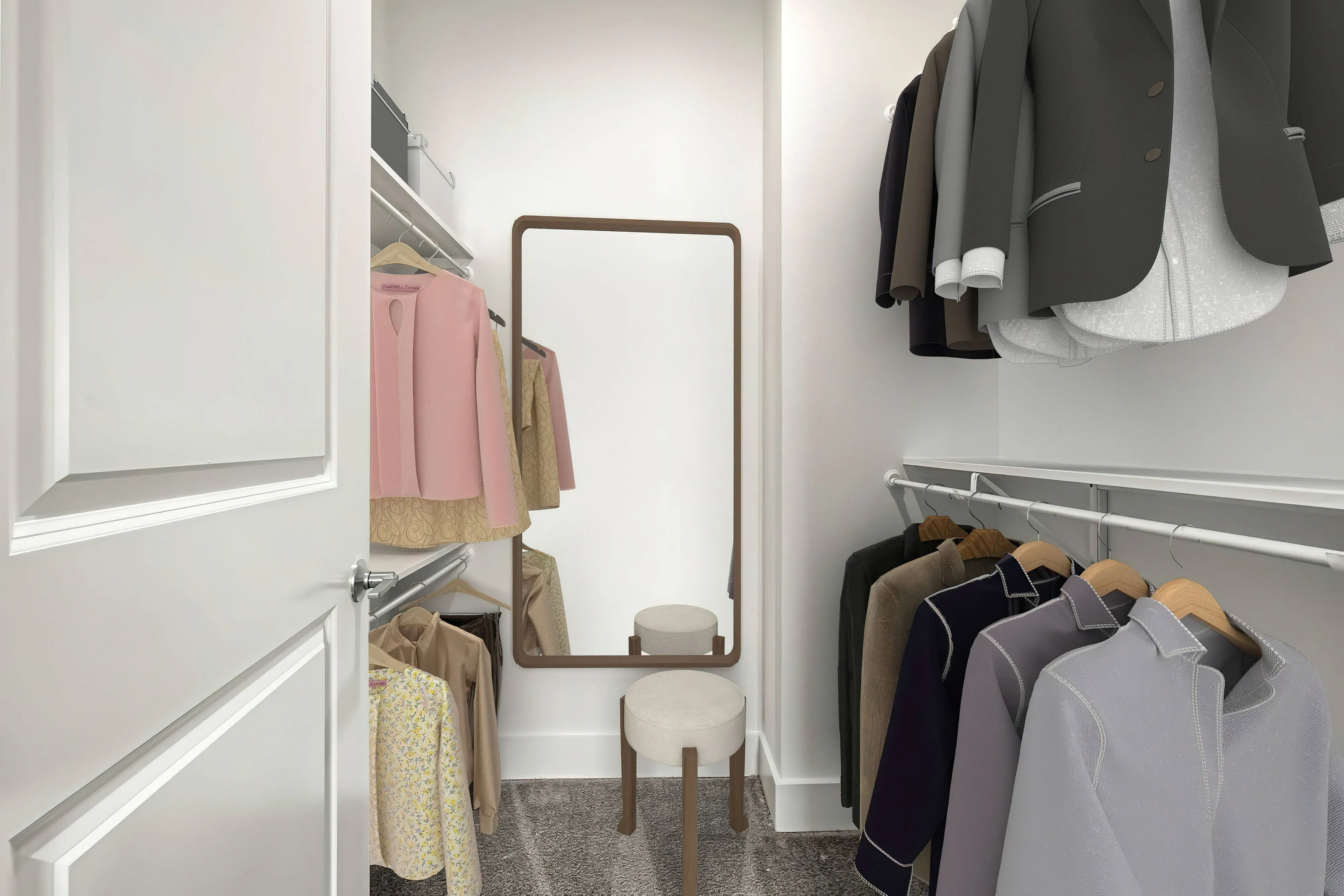 spacious walk in closet