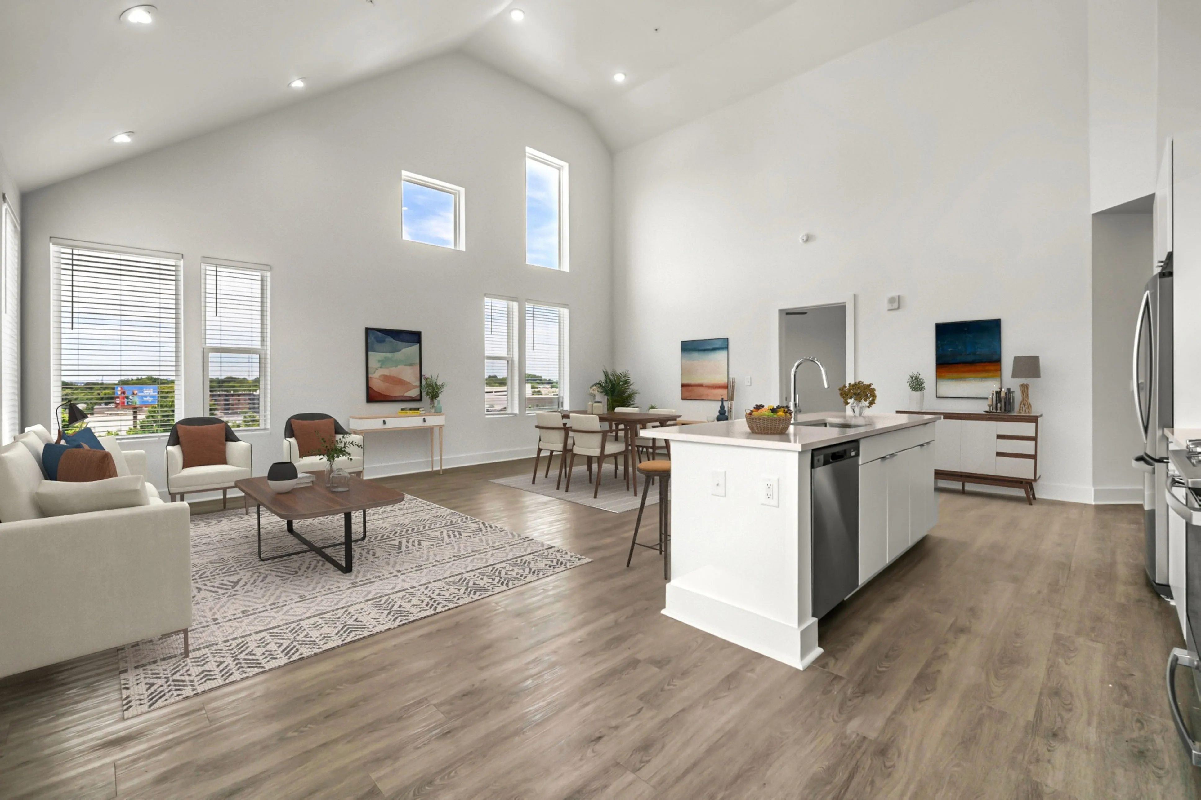 open concept floor plan with vaulted ceilings