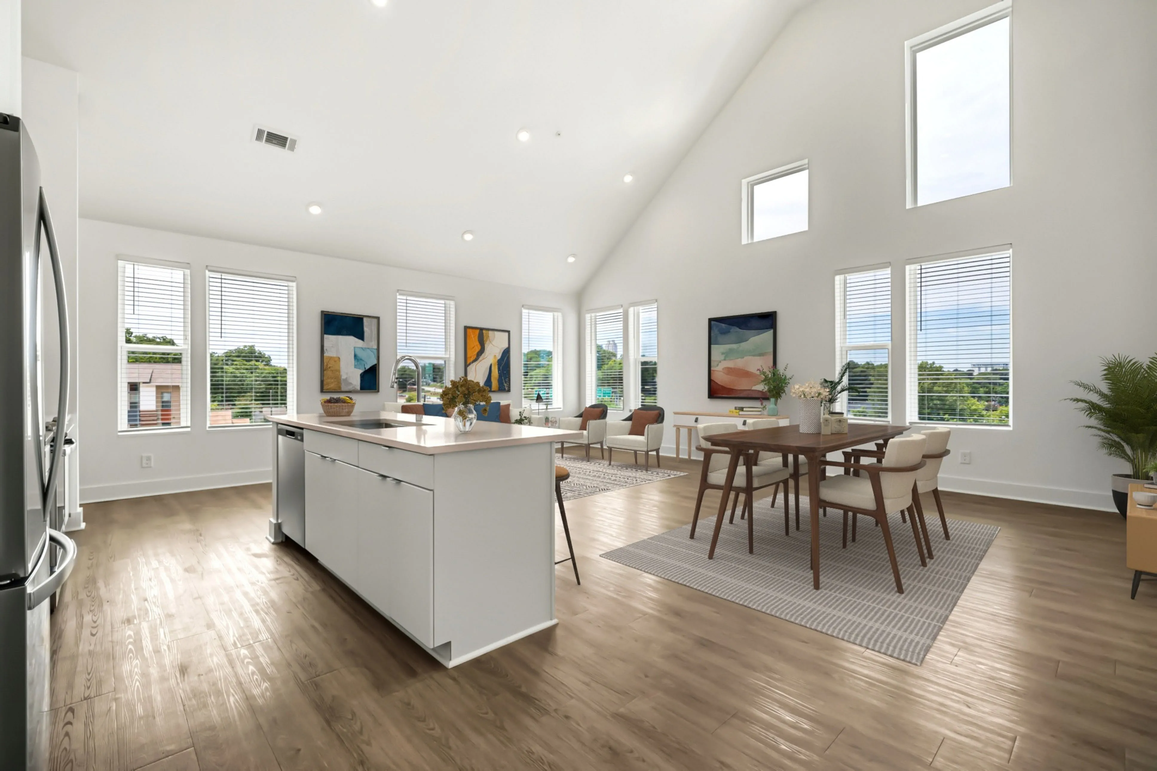 open concept floor plan with vaulted ceilings