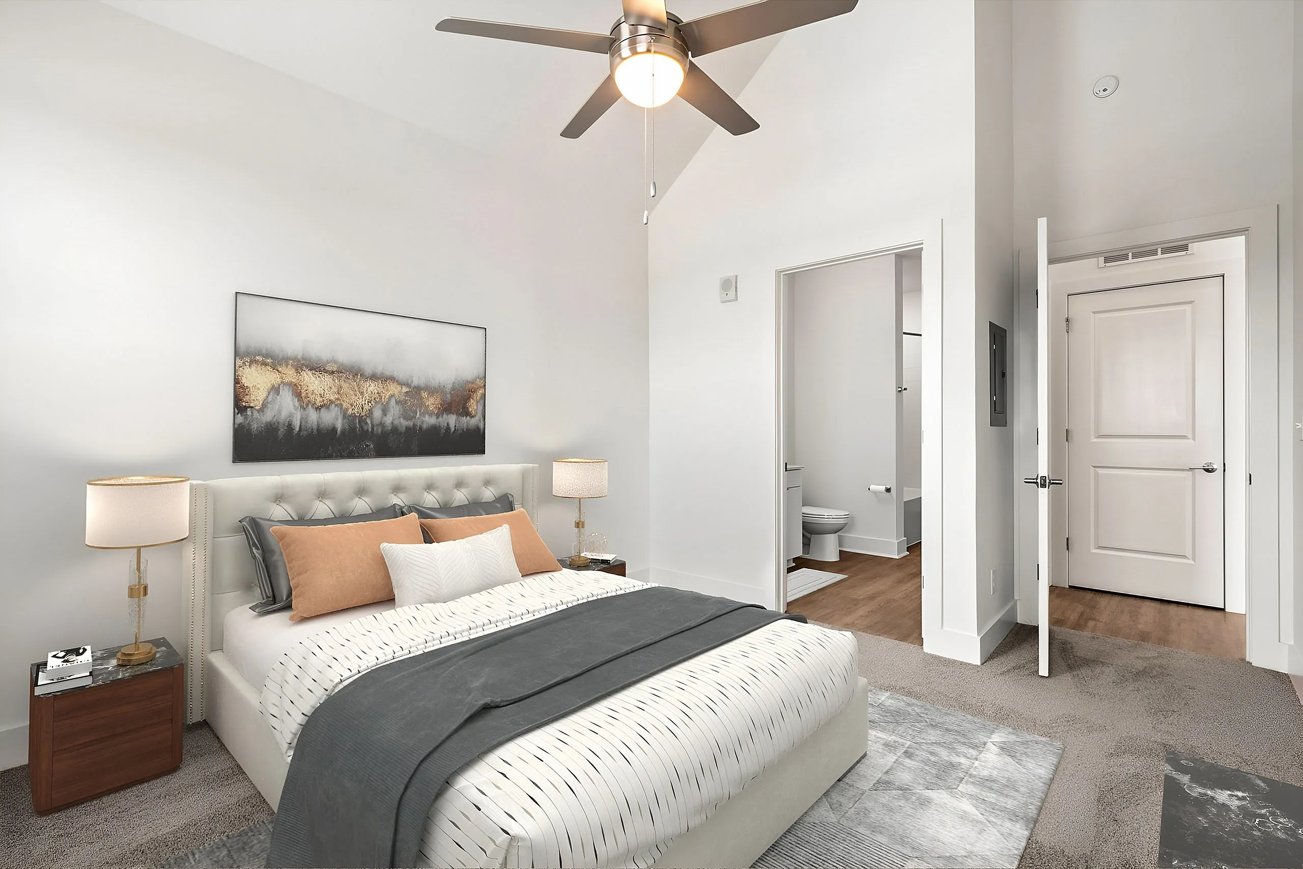 bedroom with carpet and ceiling fan