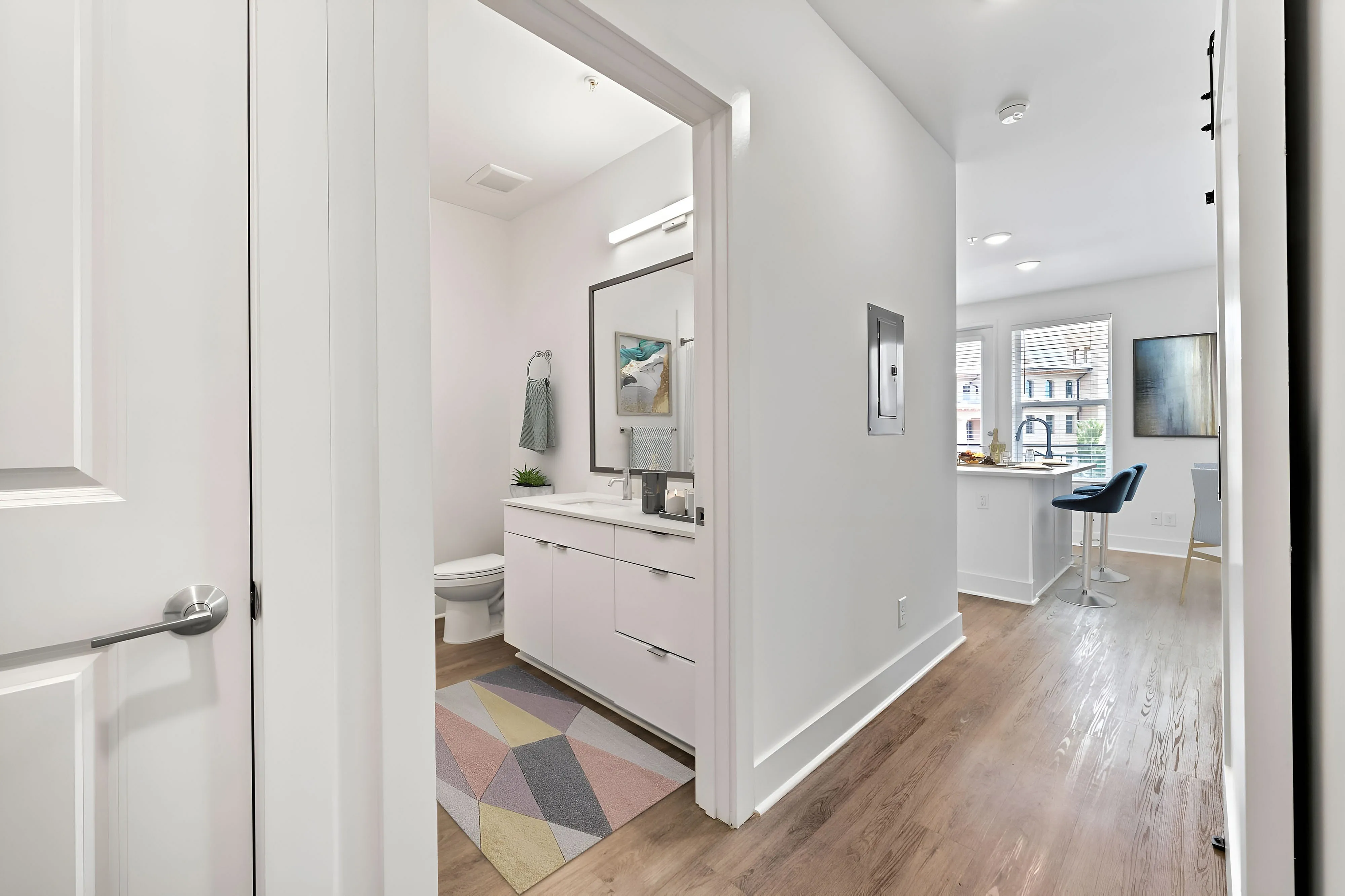 Hallway and bathroom