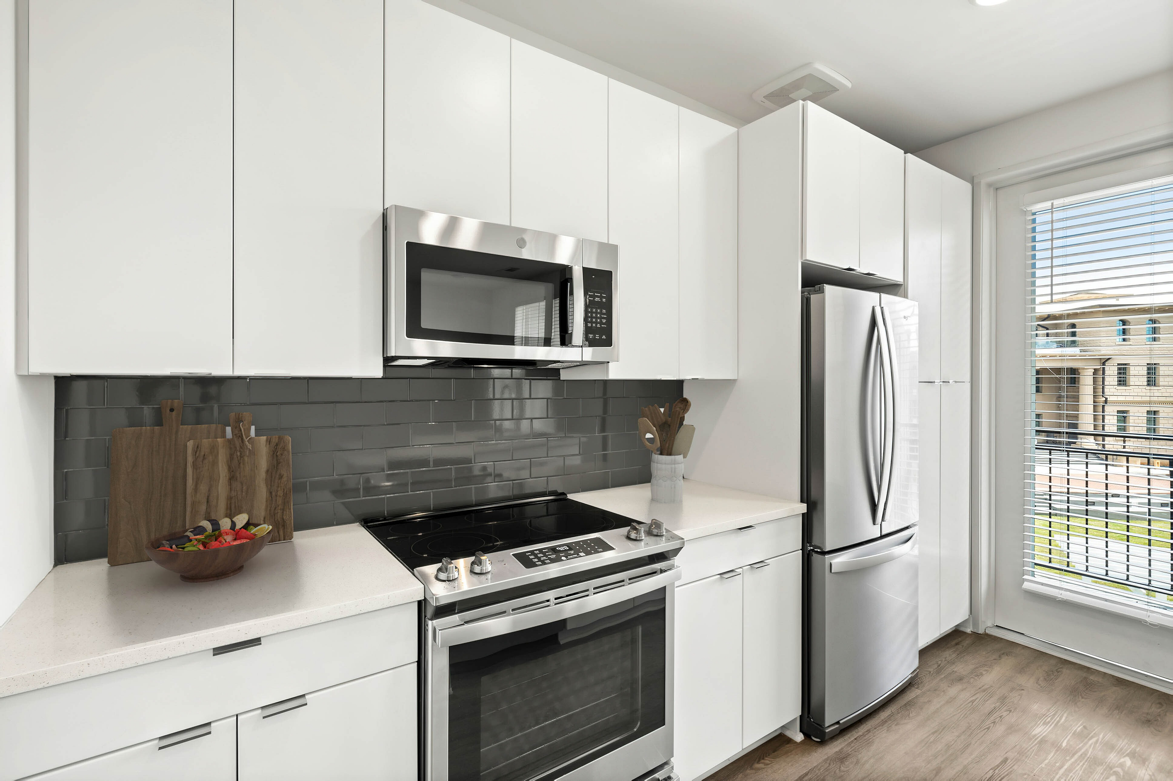 kitchen with white cabinets