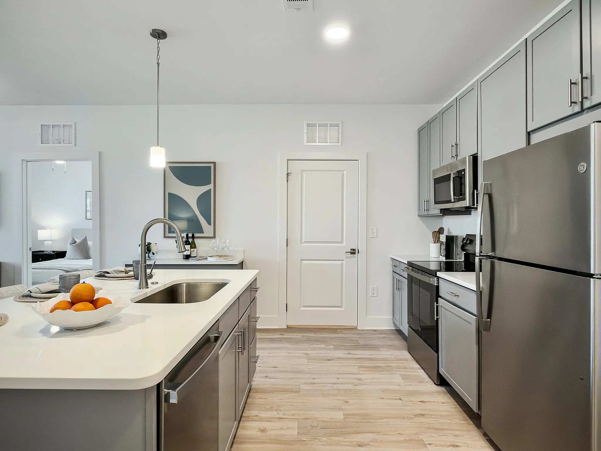 modeled kitchen with stainless steel appliances
