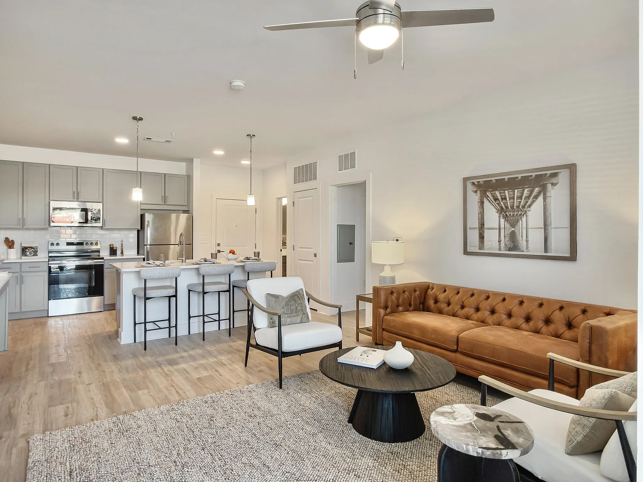 living room with couch and open concept