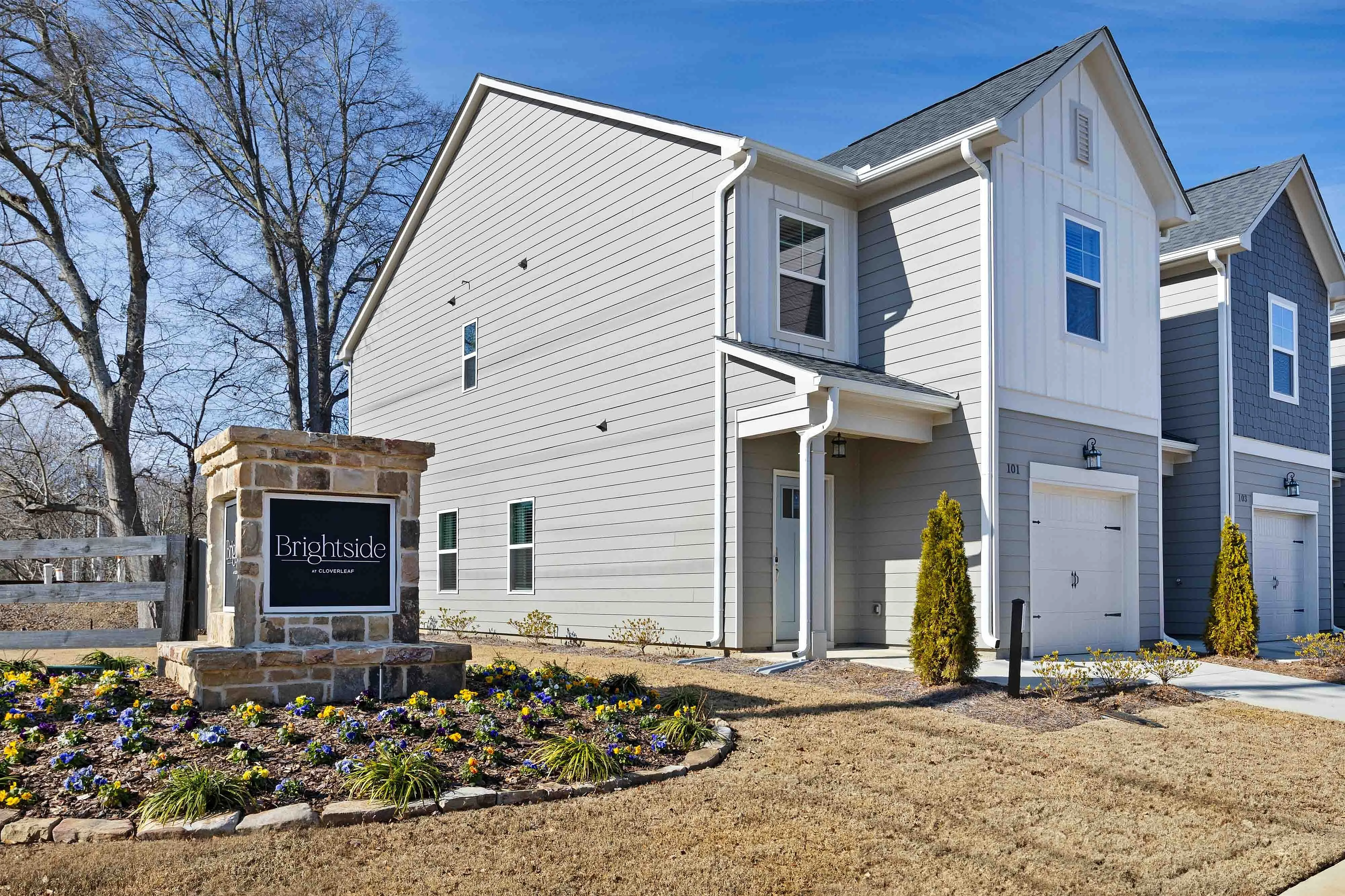 modern exterior townhome and community sign