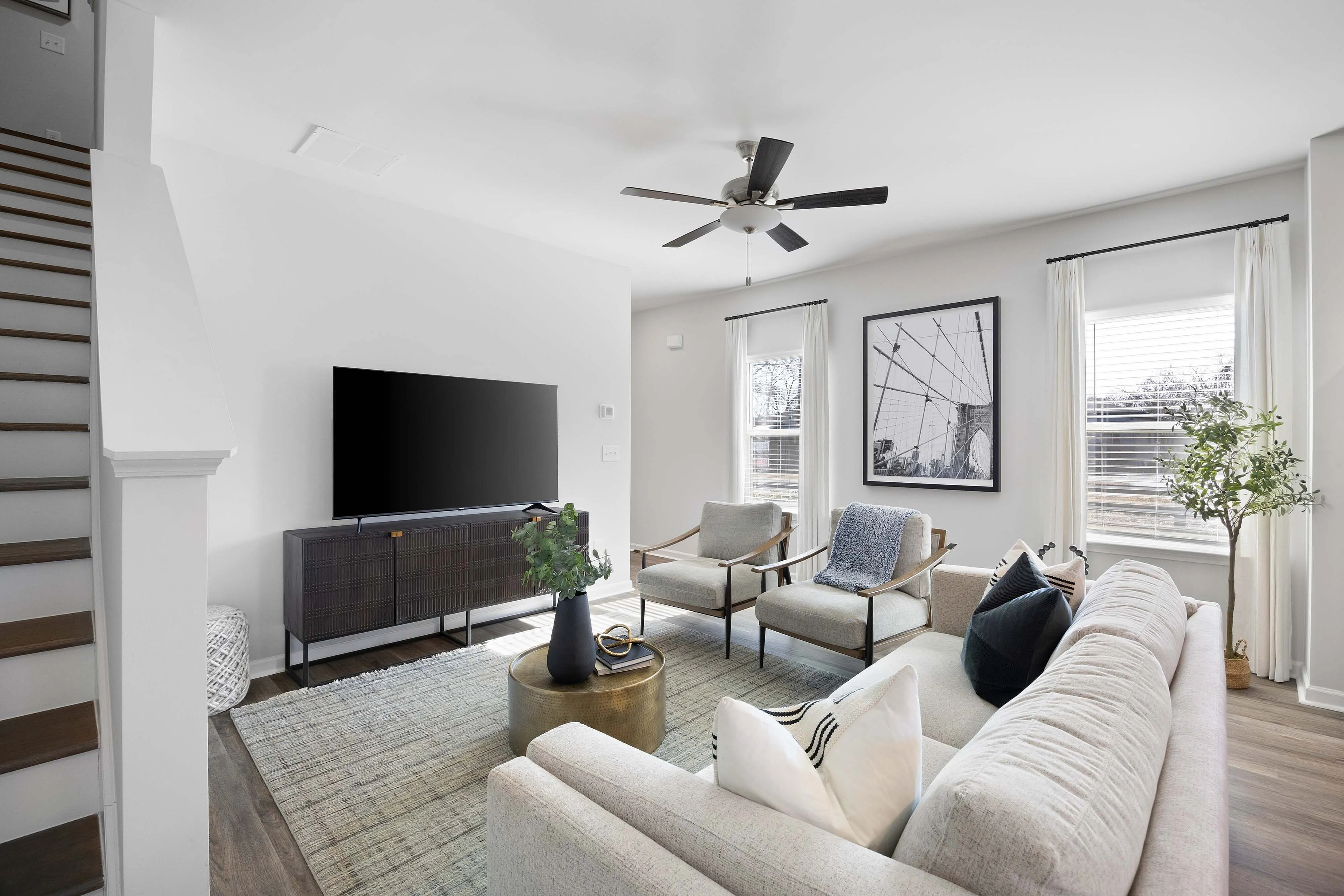 modern living area with wood style flooring