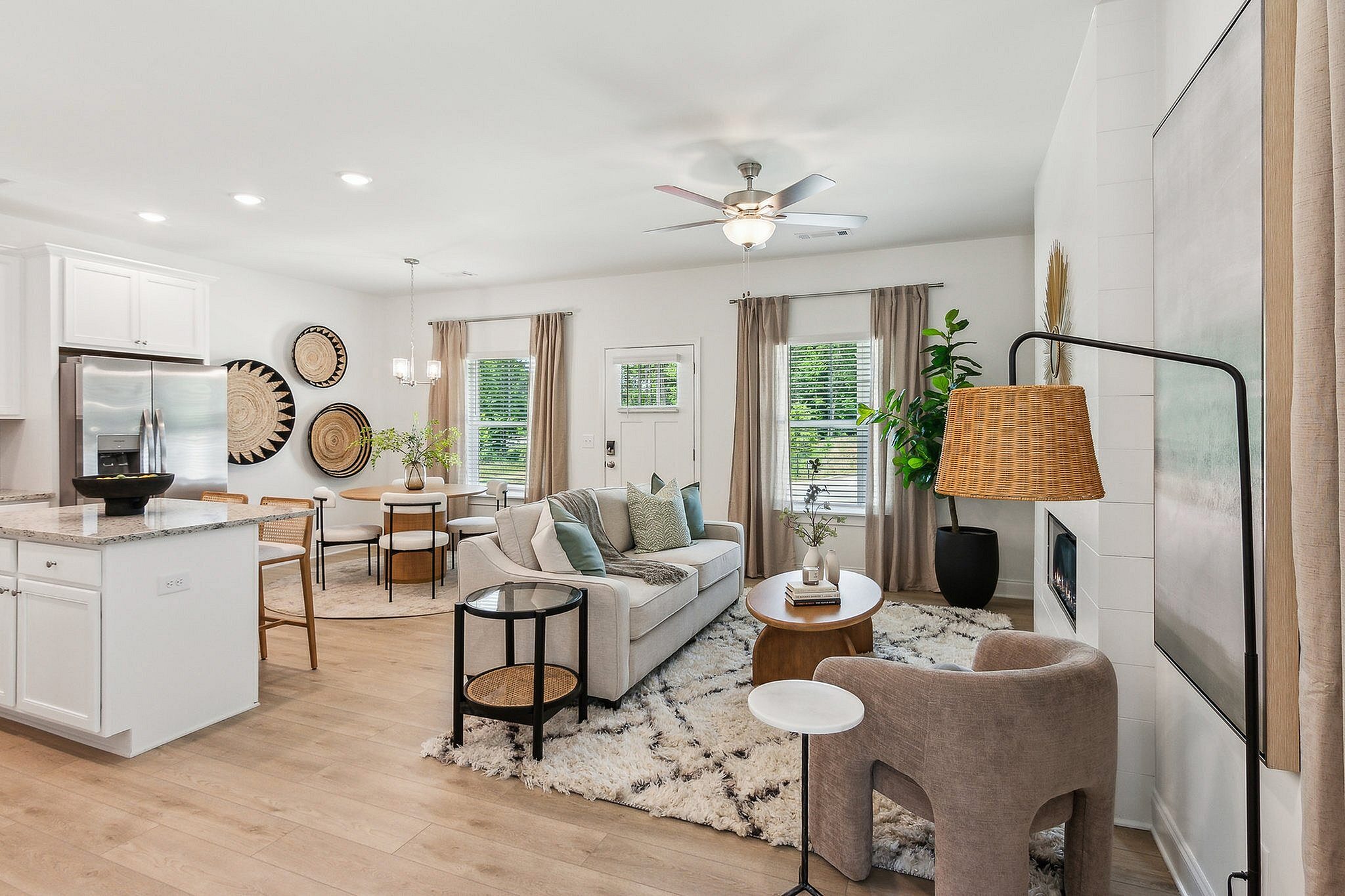 modeled living room with couches and side tables