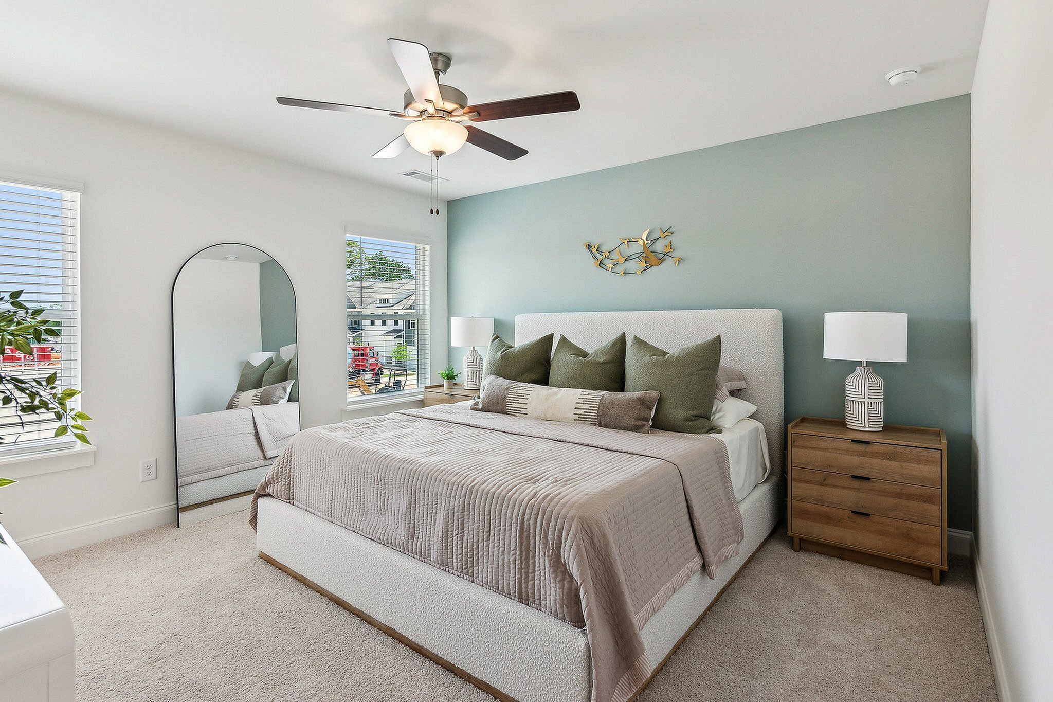 modeled bedroom with ceiling fan