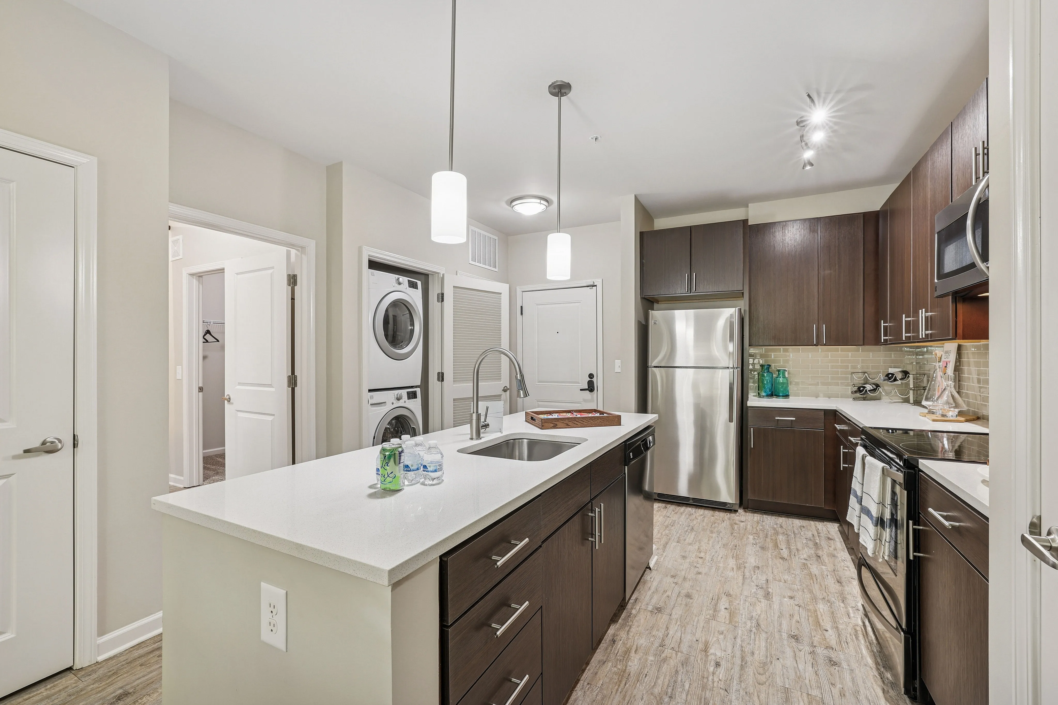 Kitchen with brown cabinetry