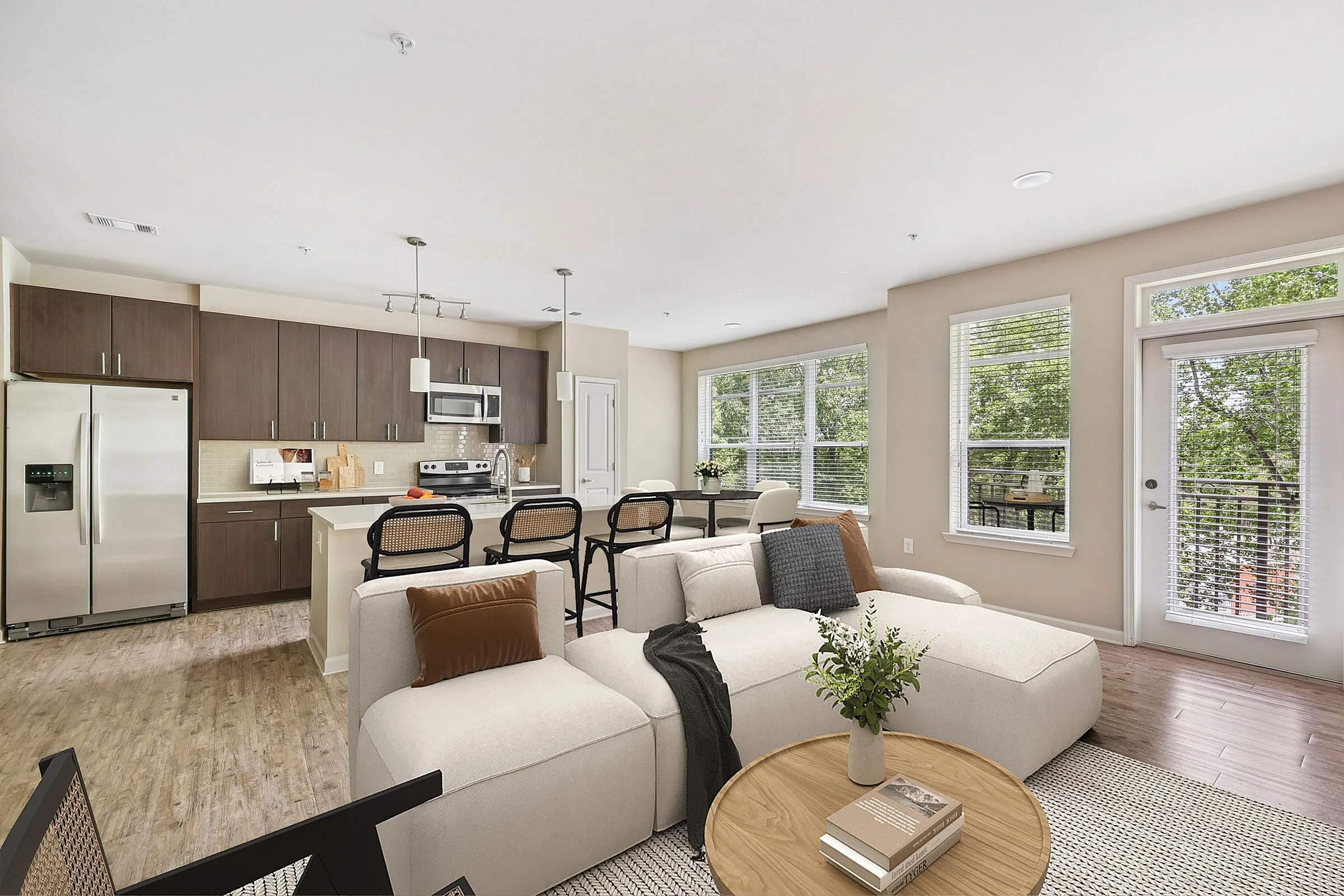Kitchen and living room virtually staged