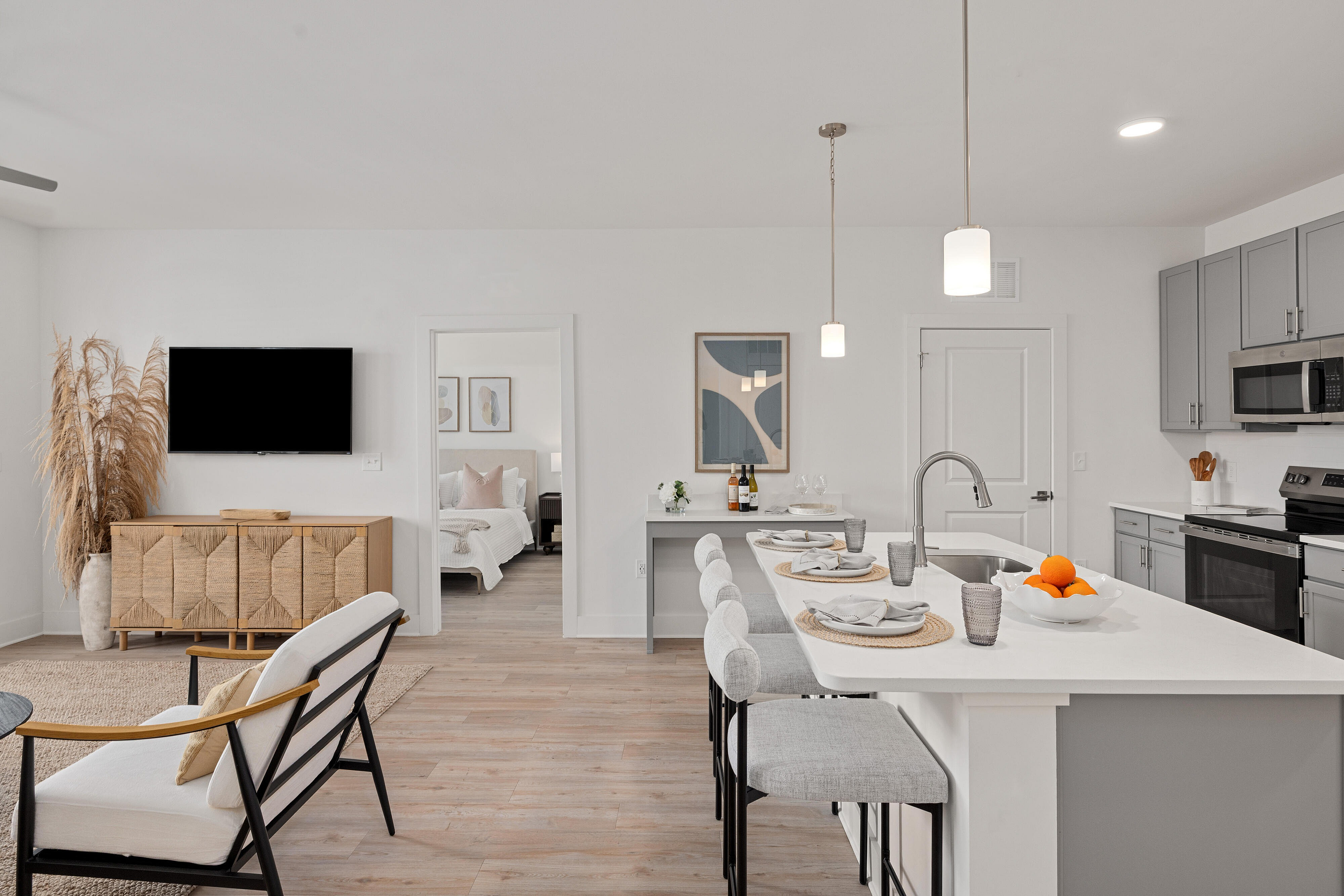interior of home with kitchen island