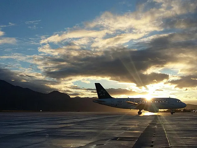 Airplane at sunset