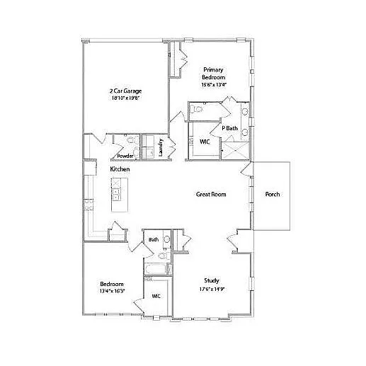 Floor plan of Primrose featuring 2 bedrooms, 2.5 baths, den, and a 2-car garage in 1875 sqft space.