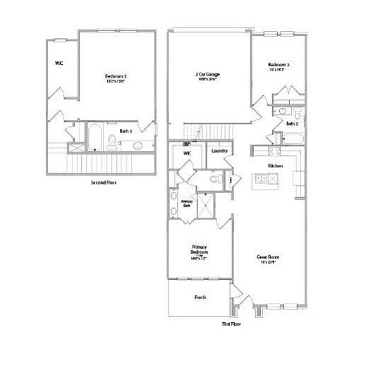 Bluebonnet floor plan featuring 3 bedrooms and 3 bathrooms, totaling 1853 sqft, at Legacy Park Estates.