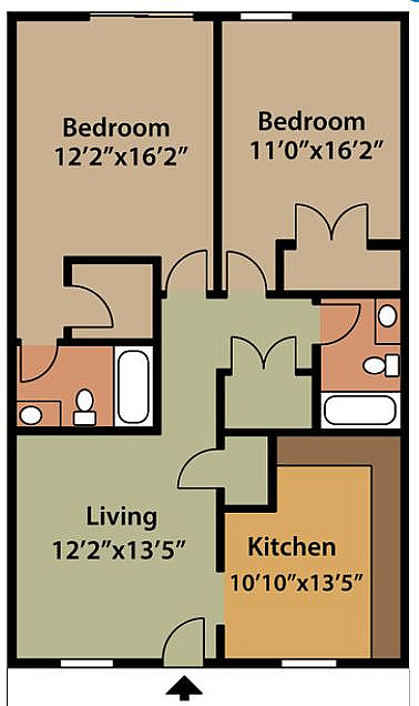 Charming 2D floor plan featuring 2 spacious bedrooms, a living room, and a well-designed kitchen.