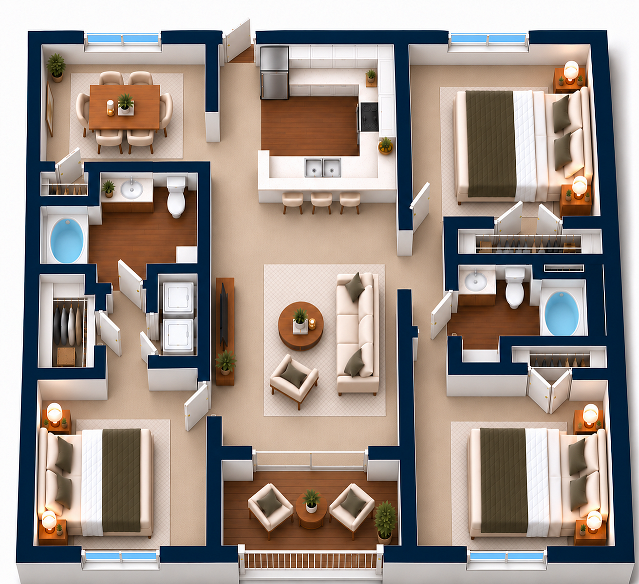 3 Bedroom, 2 Bathroom - Renovated floor plan