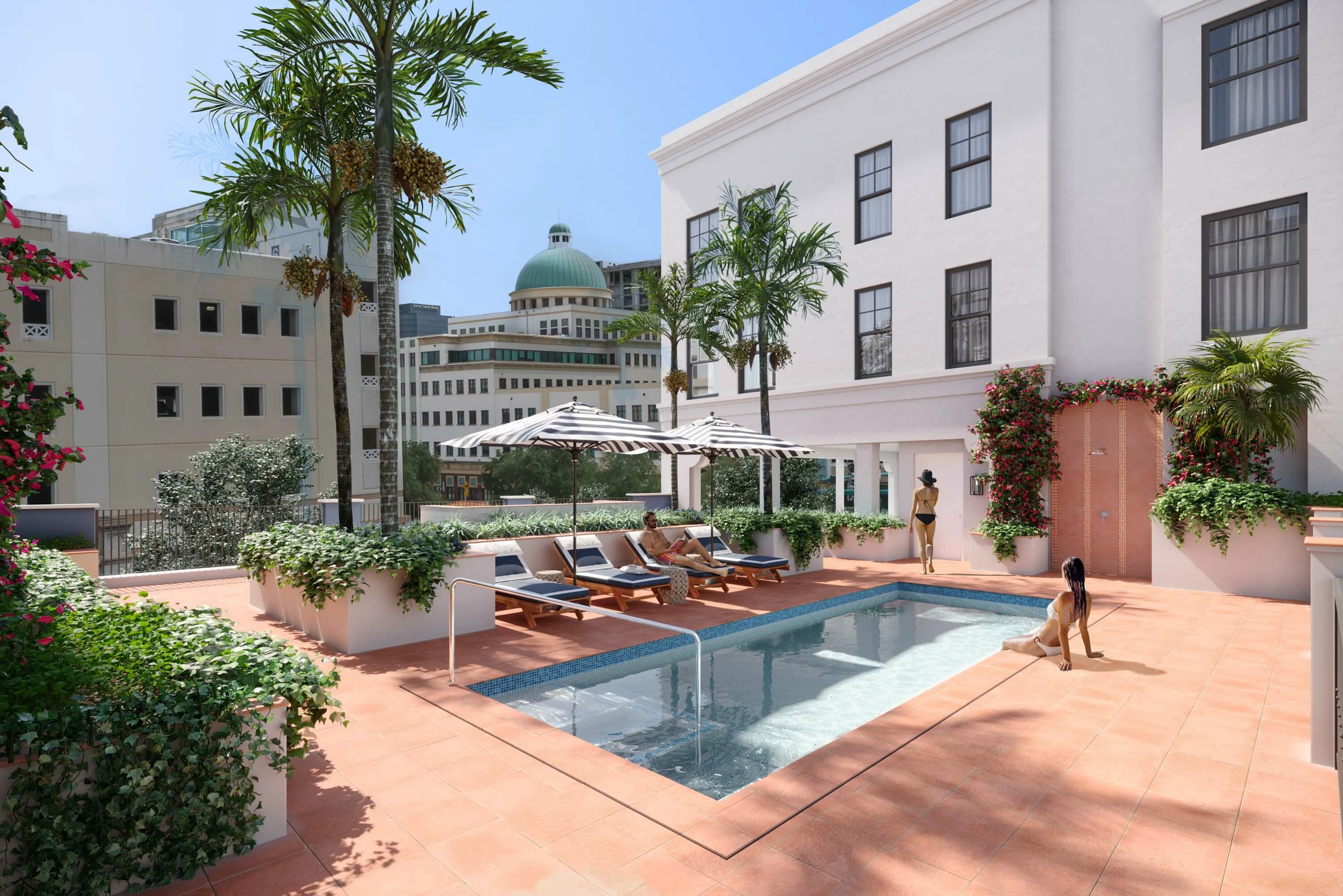 Vine on Clematis third floor pool and lounge area with view