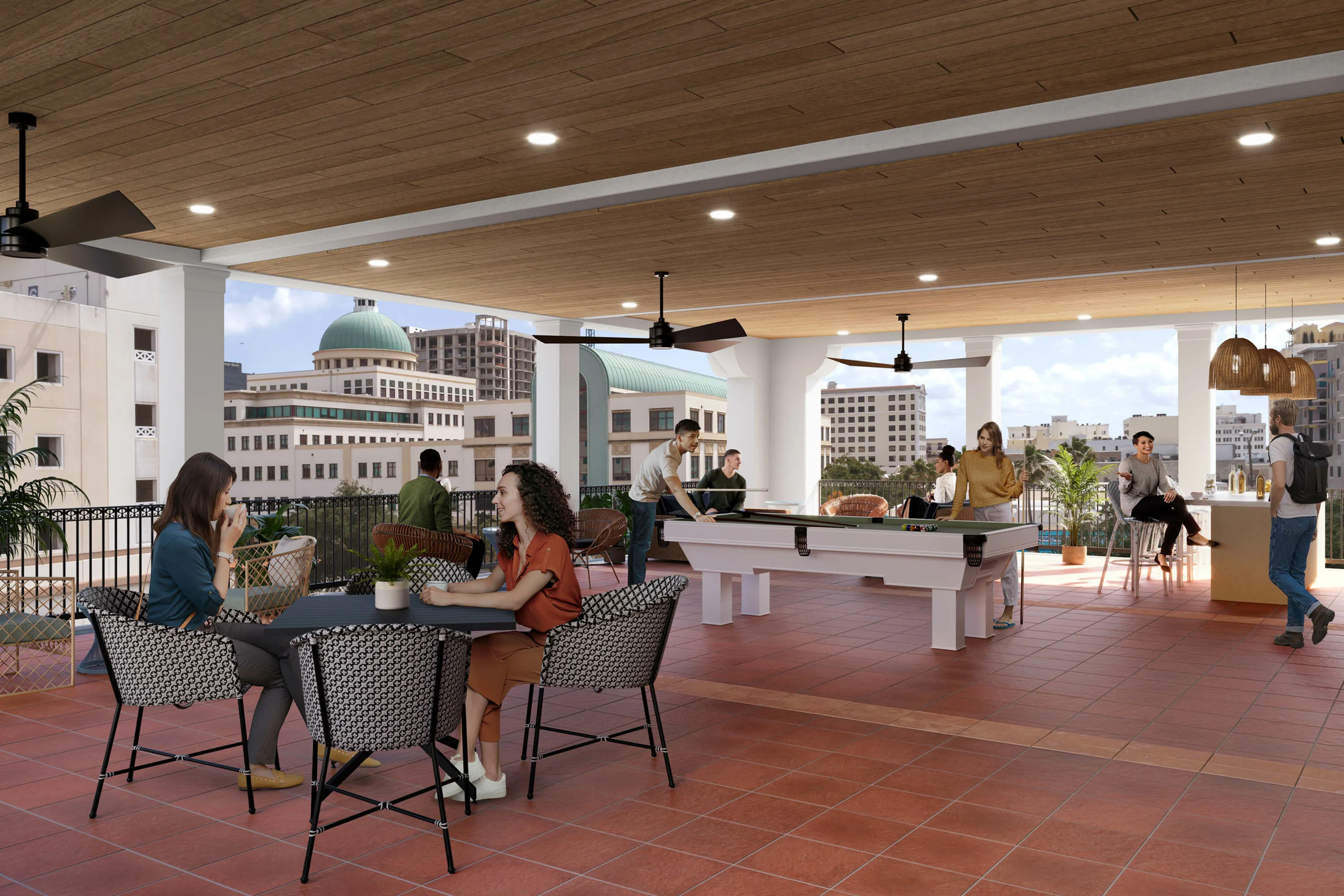 Vine on Clematis covered patio with view