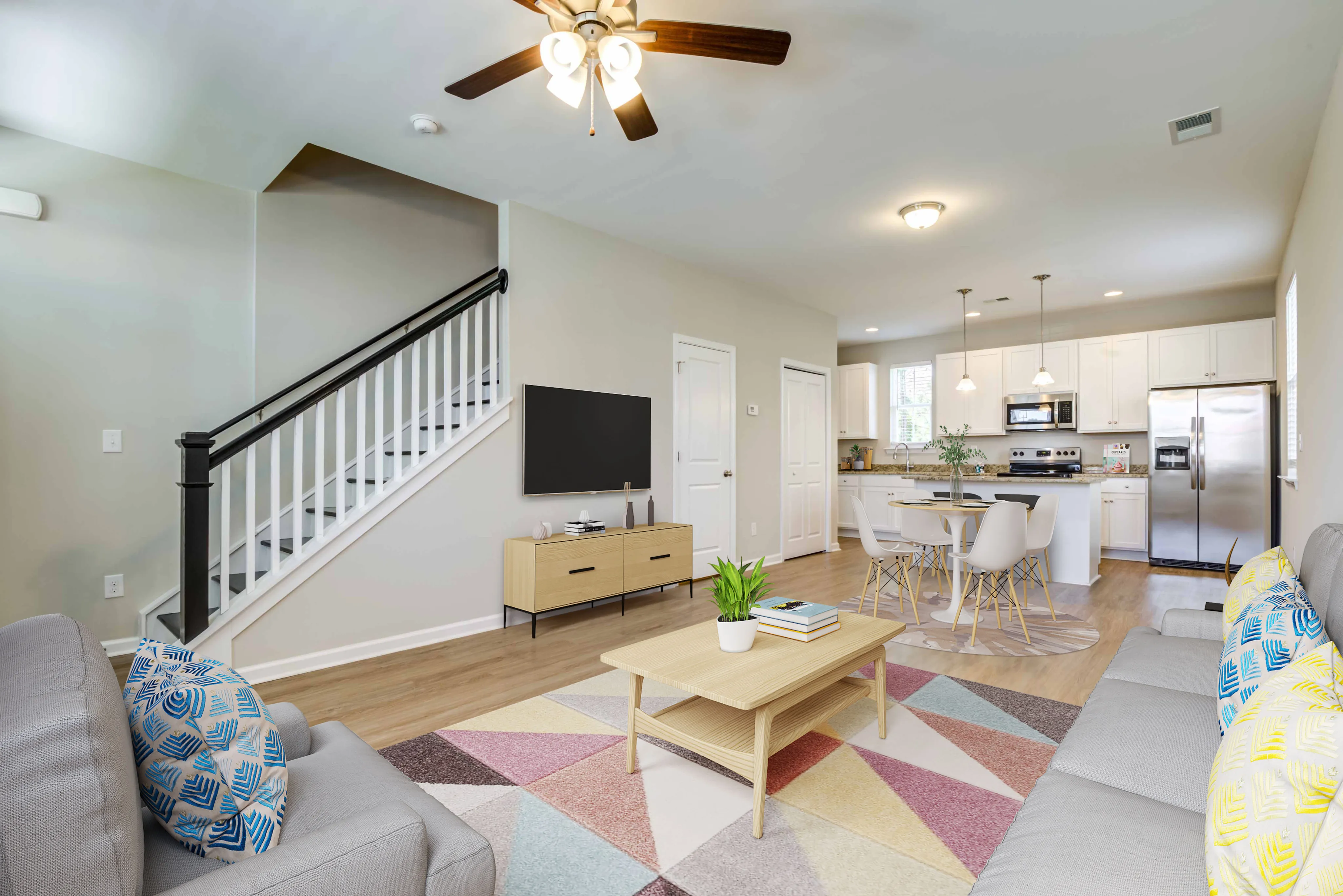 large kitchen island with open living space