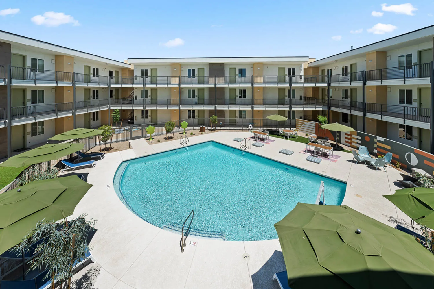 swimming pool with cabanas