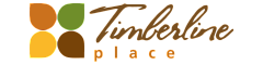 Logo of Timberline Place featuring stylized leaf icons in warm earth tones.