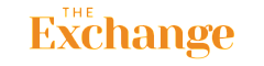 Bold and vibrant logo of The Exchange with bright orange typography.