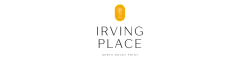 Irving Place logo with a modern design and elegant typography, featuring a stylized palm tree icon.