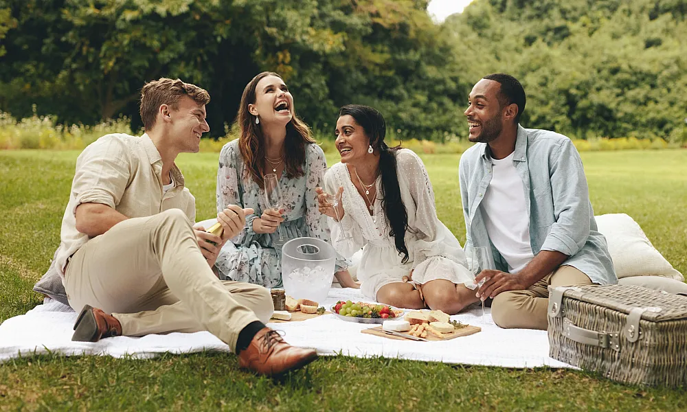group of friends picnicking outside