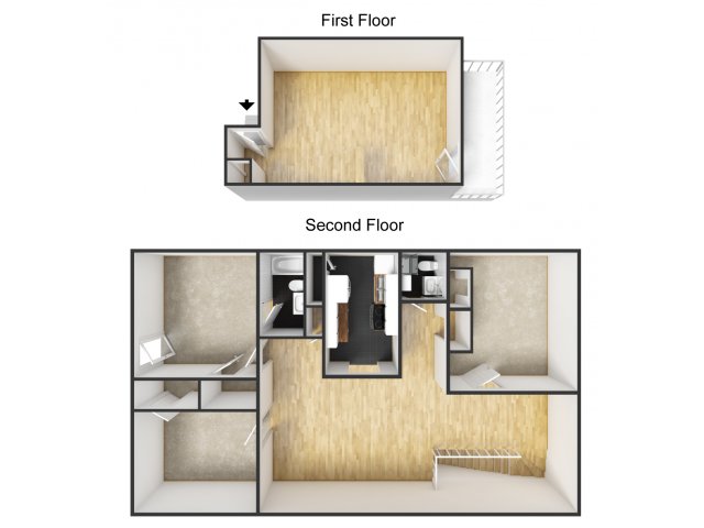 University Terrace Apartments - Three Bedroom Split Level - Unfurnished Units