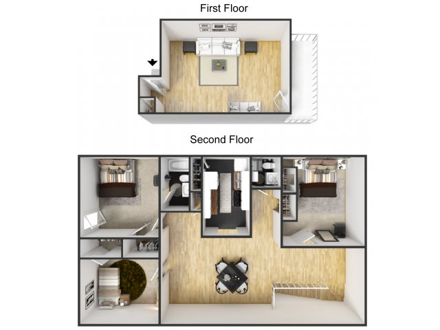 University Terrace Apartments - Three Bedroom Split Level - Furnished Units