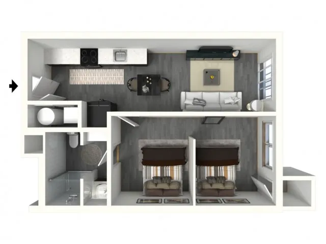 1 Bed - Standard - 3D - Furnished