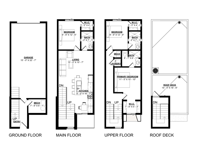 3 Bed 3 Bath Townhome | 2D Floor Plan