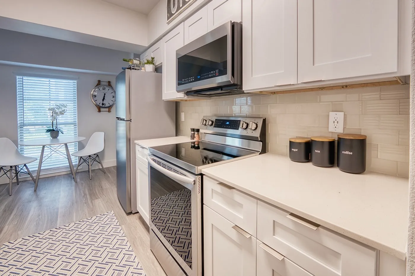 Model apartment kitchen and dining area