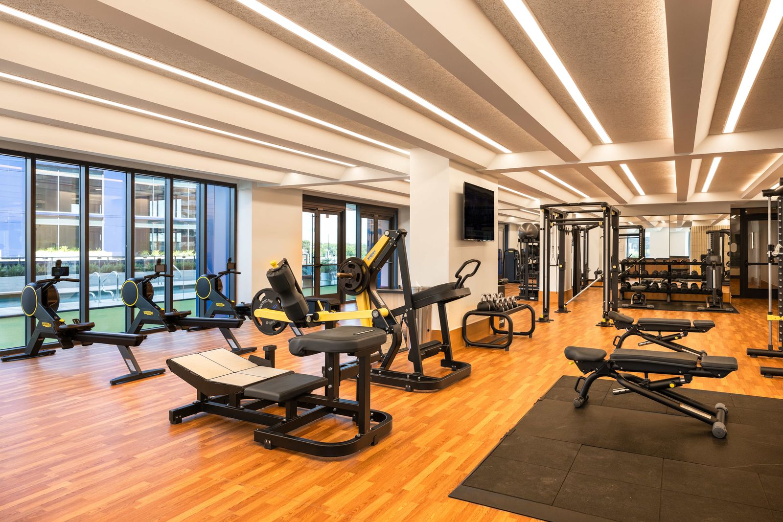 Fitness center with strength-training equipment
