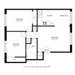 Charming apartment floor plan with two bedrooms, a spacious living area, well-appointed kitchen, and cozy dining space.