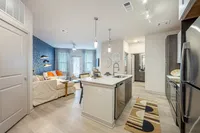 Furnished kitchen with large island