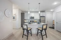 Furnished kitchen with large island