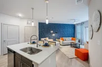 Furnished kitchen with large island