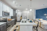 Furnished kitchen with large island