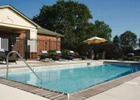 Luxurious outdoor pool area with inviting lounge chairs and elegant landscaping, perfect for relaxing under the sun.