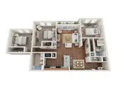 Modern 3D floor plan showcasing 3 spacious bedrooms, elegant open-concept living area, and sleek kitchen with island, ideal for contemporary living.