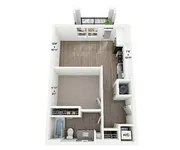 Take a closer look at the Eleanor, our 588 SF studio apartment featuring a smart open layout with a partially separated bedroom space.