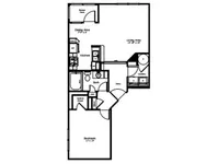 The Bullocks: 692 sq. ft. with a screened patio, separate living and dining spaces, and a spacious laundry area.
