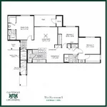 Gateway Crossing floor plan named The Huntsman I, showcasing 3 bedrooms, a spacious living room, and a private patio.