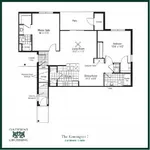 Gateway Crossing floor plan for The Kensington I showcasing 2 bedrooms, 3 baths, spacious living and dining areas with patio access.
